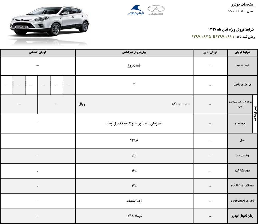 شرایط فروش آبان جک S5