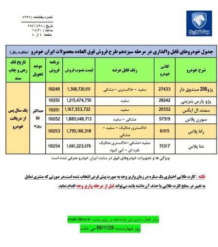 شرایط فروش ایران خودرو بهمن 99